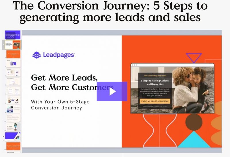 Leadpages conversion journey - onboarding webinar slide