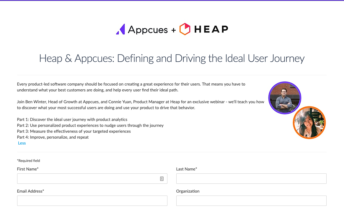 Appcues and Heap Evergreen webinar landing page