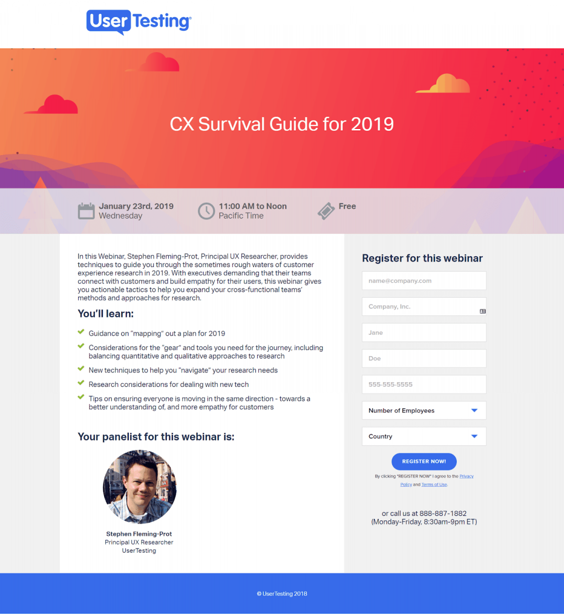 UserTesting webinar registration page