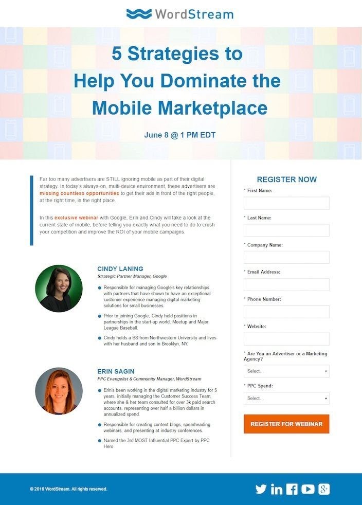 great webinar page by WordStream