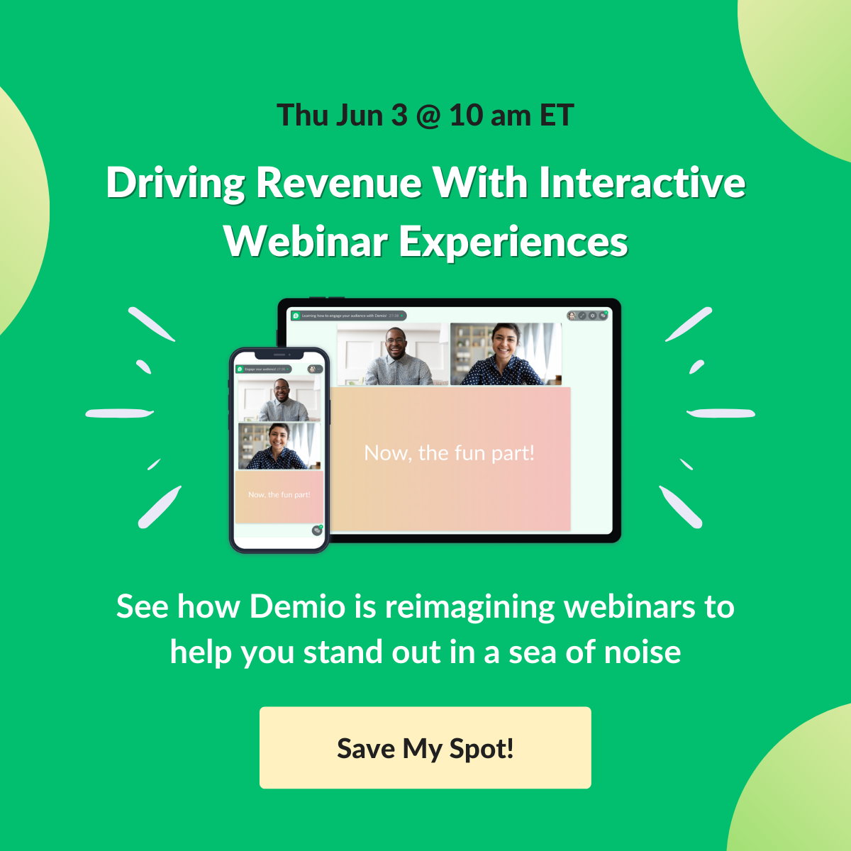 Webinar invite: driving revenue with interactive webinar experiences.