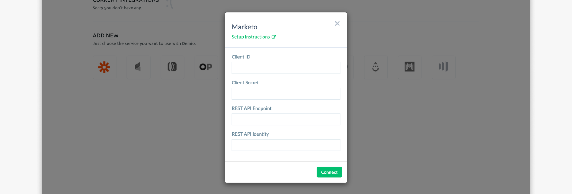 Screenshot of Marketo Integration setup in Demio