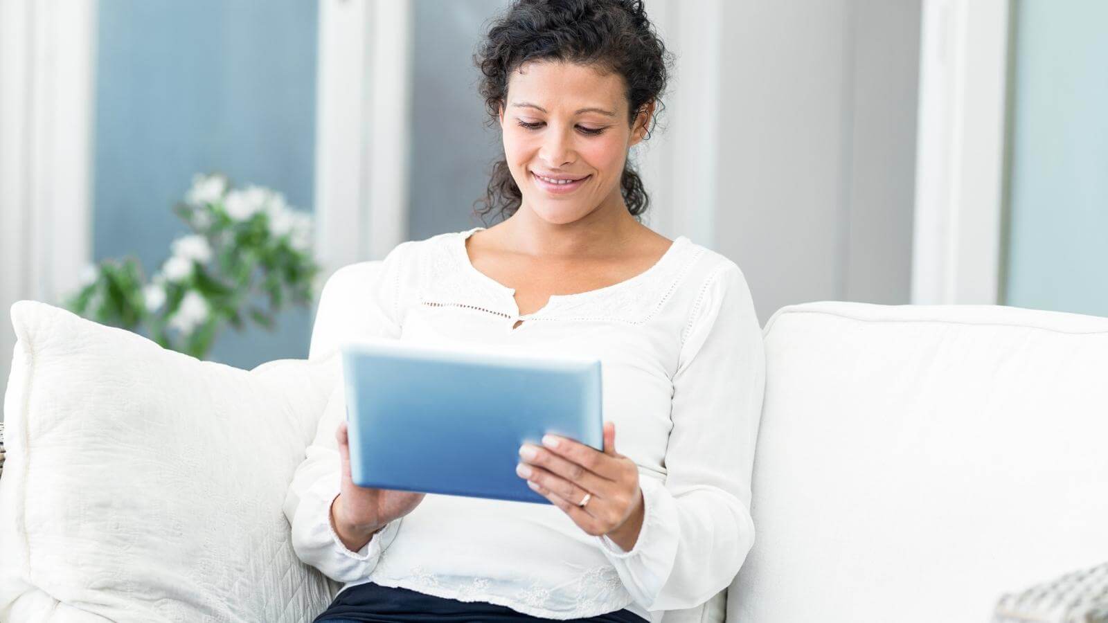 Woman working on tablet
